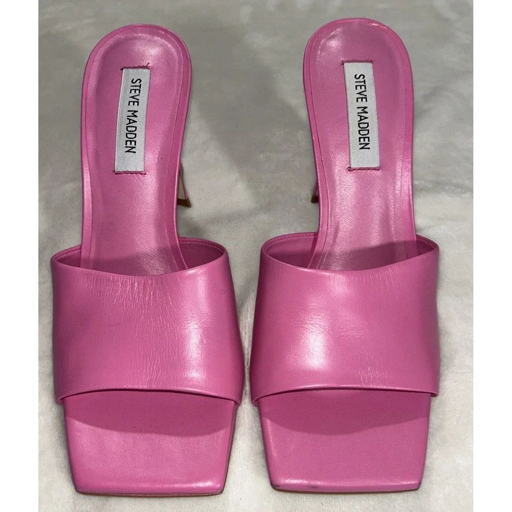 Size 8.5 Steve Madden Women's Fairfax‎ Heeled Sandal, Pink Leather